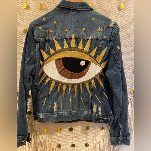 NWT Oaxaca Unique Design Embroidered Evil Eye Denim Jacket - Picture 1 of 14